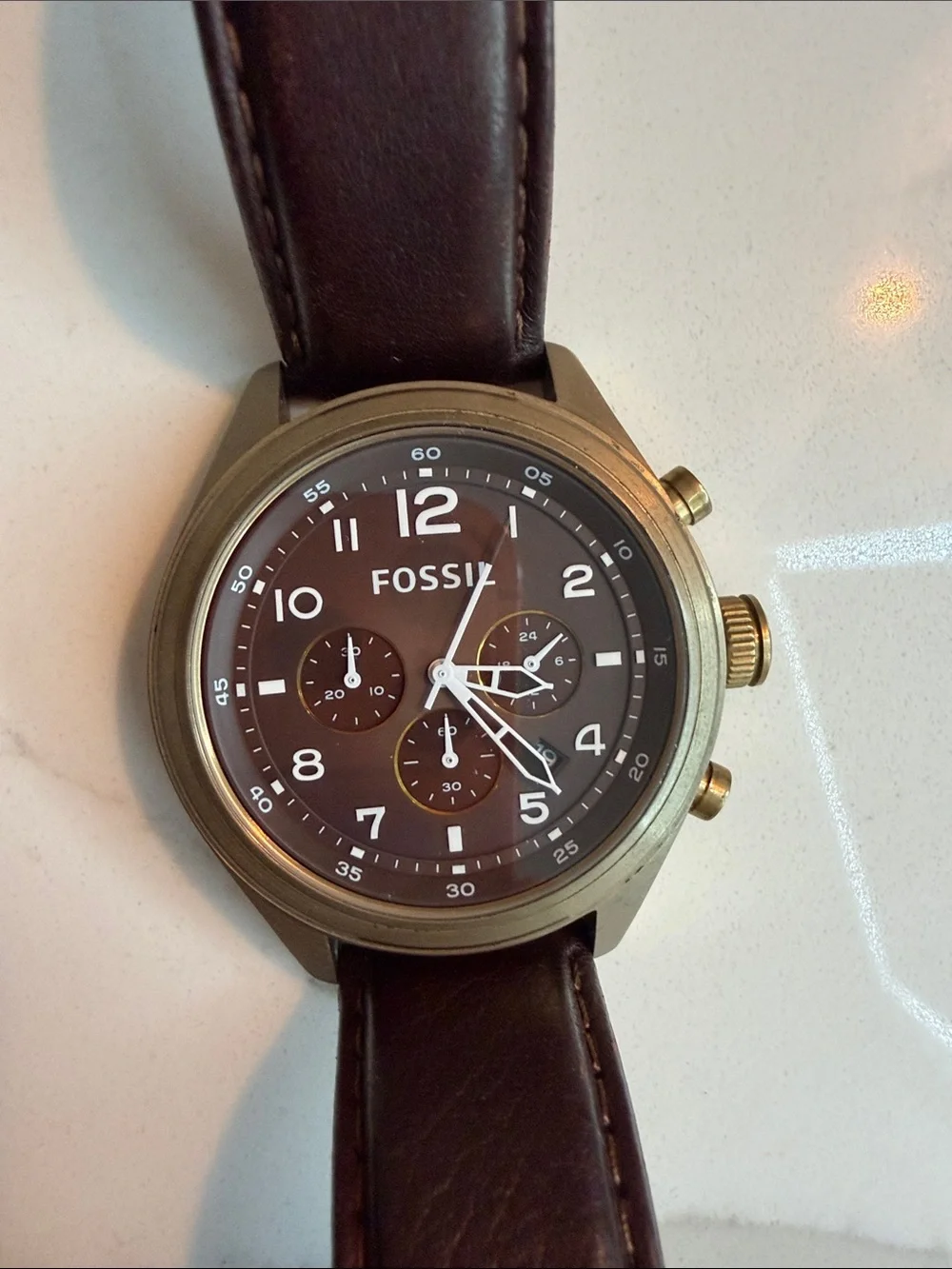Fossil Brown Dial Chronograph with Gold-Tone Case and Dark Brown Leather Strap